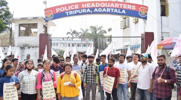 SFI, TSU stage protest demanding restoration of rule of law in Tripura