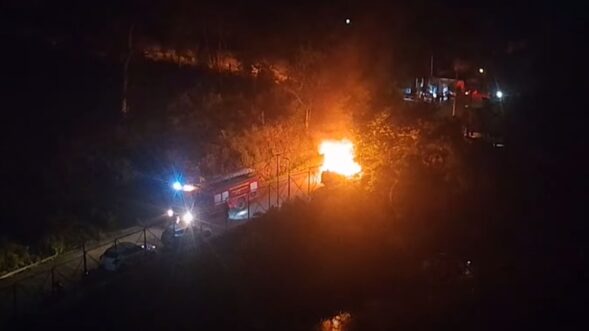 Vehicle catches fire near MIMHANS in Shillong