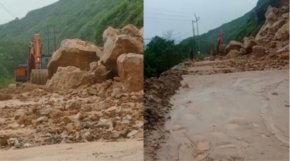 Major landslide at Rngain cuts off road; commuters stuck for hours