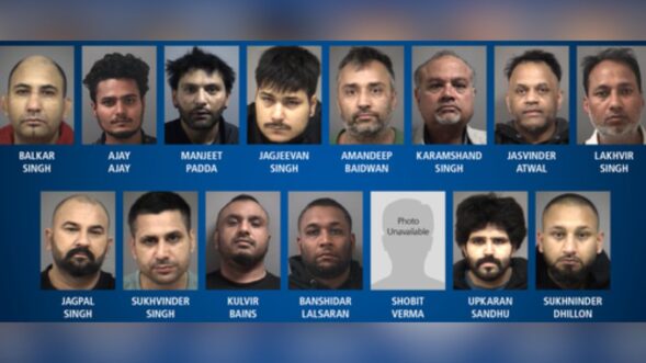 15 Indo-Canadian men arrested in Toronto for running auto theft ring.