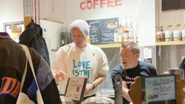 Chris Martin serves up coffee at homeless charity’s shop